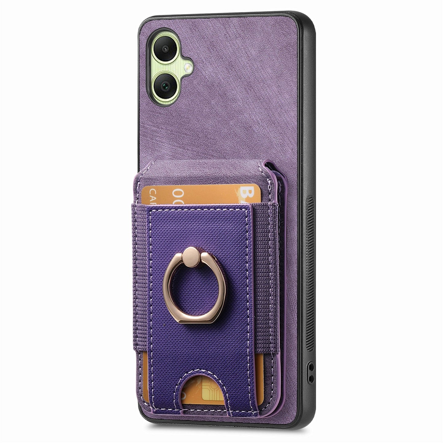 For Samsung Galaxy A06 Case Vertical Flip Card Holder Ring Holder Kickstand Leather Back Cover - Purple