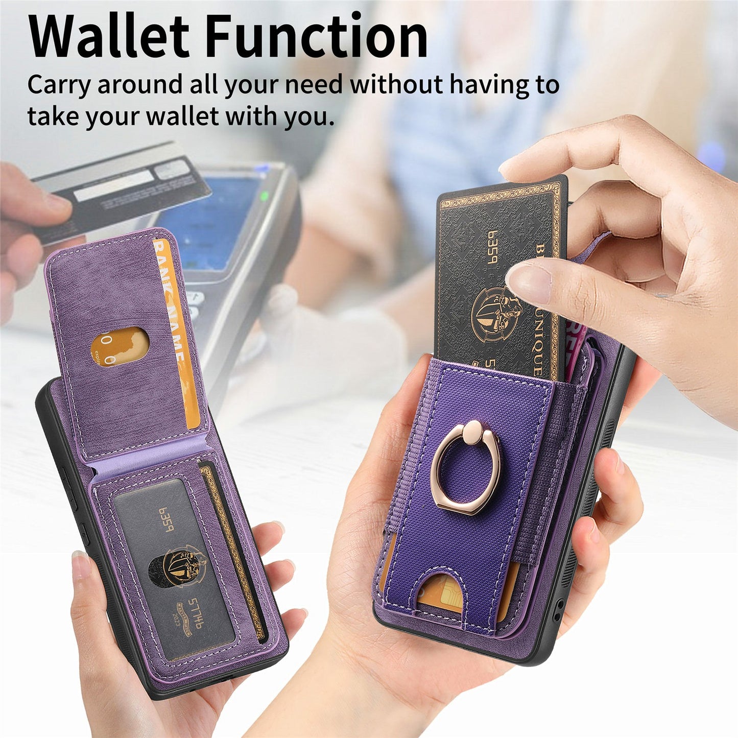 For Samsung Galaxy A06 Case Vertical Flip Card Holder Ring Holder Kickstand Leather Back Cover - Purple