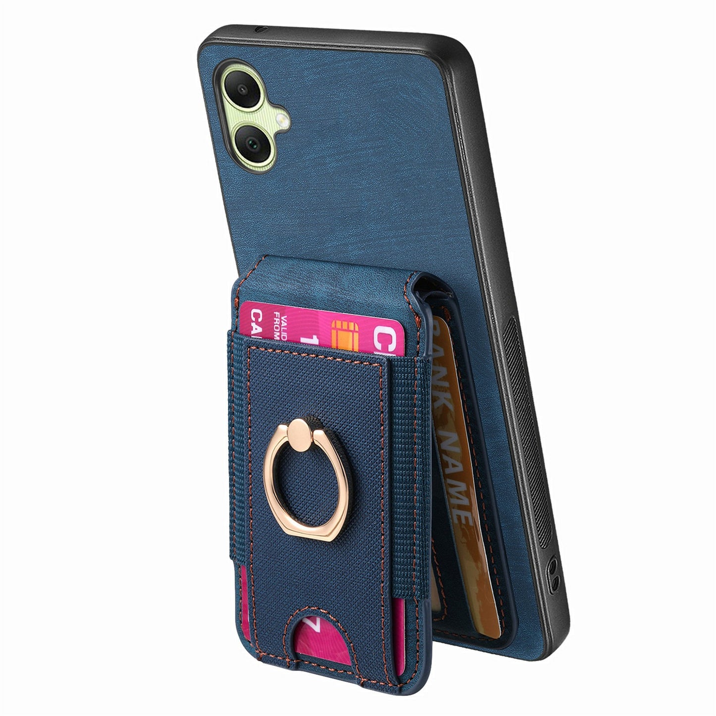 For Samsung Galaxy A06 Case Vertical Flip Card Holder Ring Holder Kickstand Leather Back Cover - Blue