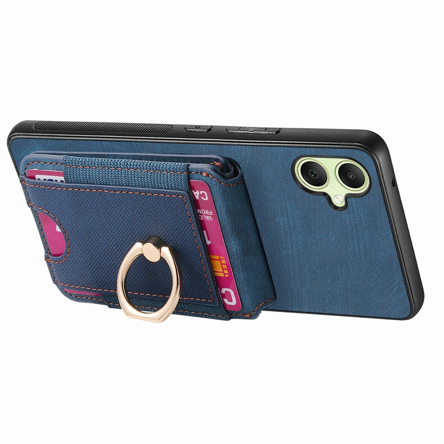 For Samsung Galaxy A06 Case Vertical Flip Card Holder Ring Holder Kickstand Leather Back Cover - Blue