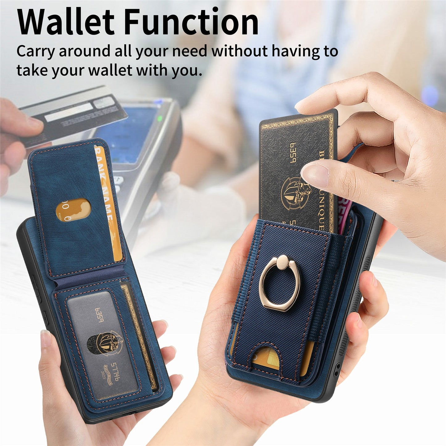 For Samsung Galaxy A06 Case Vertical Flip Card Holder Ring Holder Kickstand Leather Back Cover - Blue