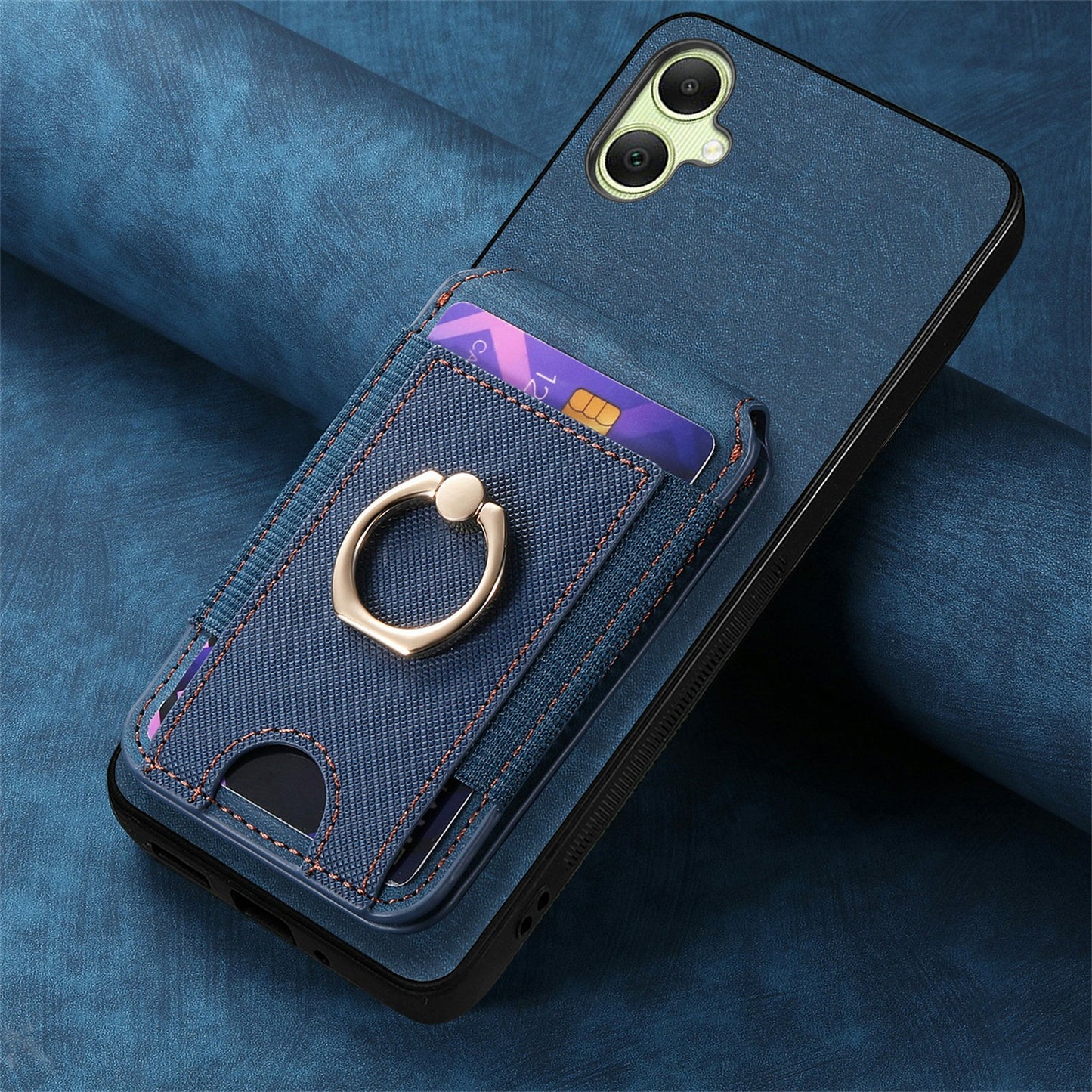 For Samsung Galaxy A06 Case Vertical Flip Card Holder Ring Holder Kickstand Leather Back Cover - Blue
