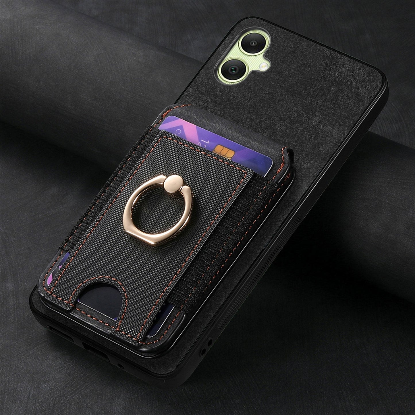 For Samsung Galaxy A06 Case Vertical Flip Card Holder Ring Holder Kickstand Leather Back Cover - Black