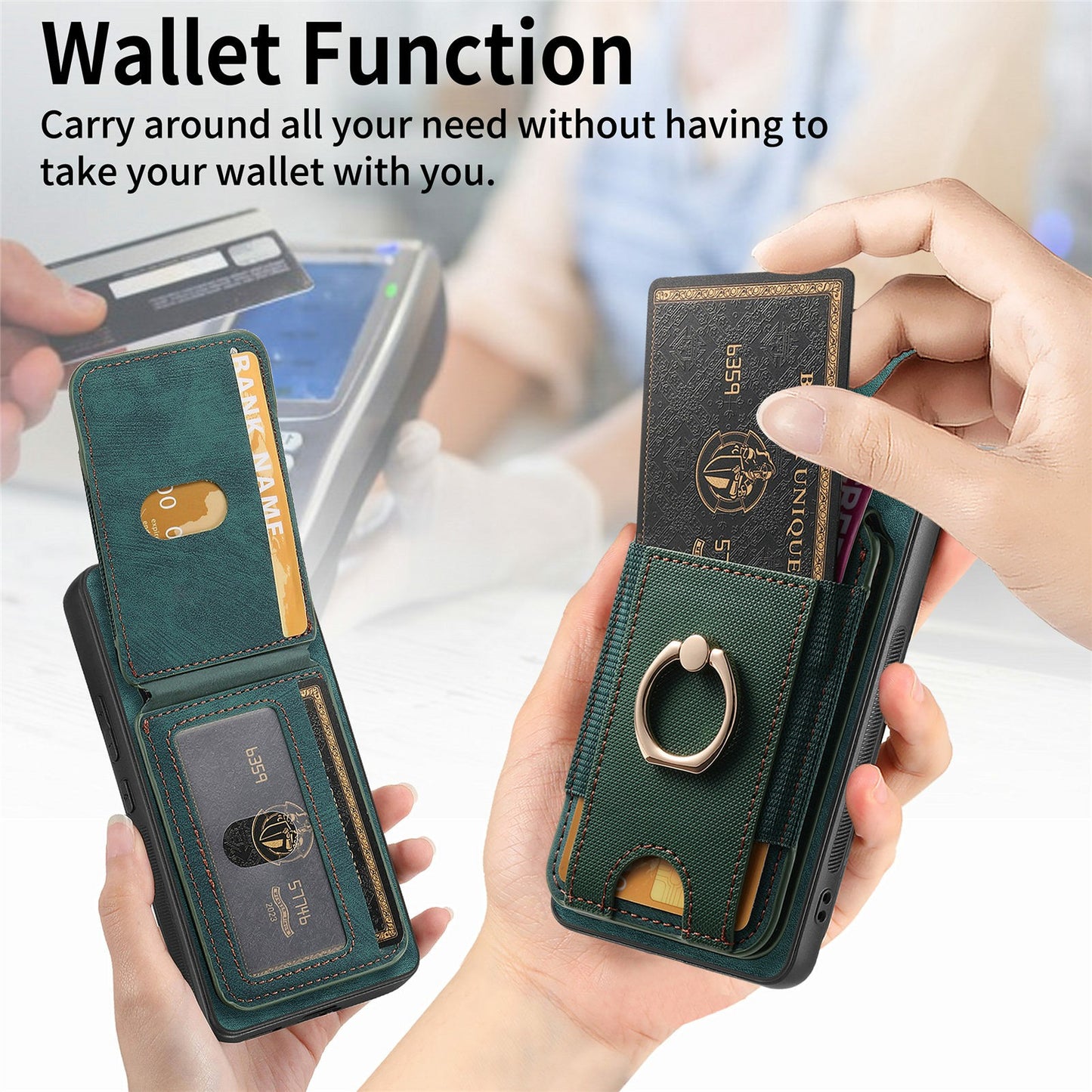 For Samsung Galaxy A06 Case Vertical Flip Card Holder Ring Holder Kickstand Leather Back Cover - Green