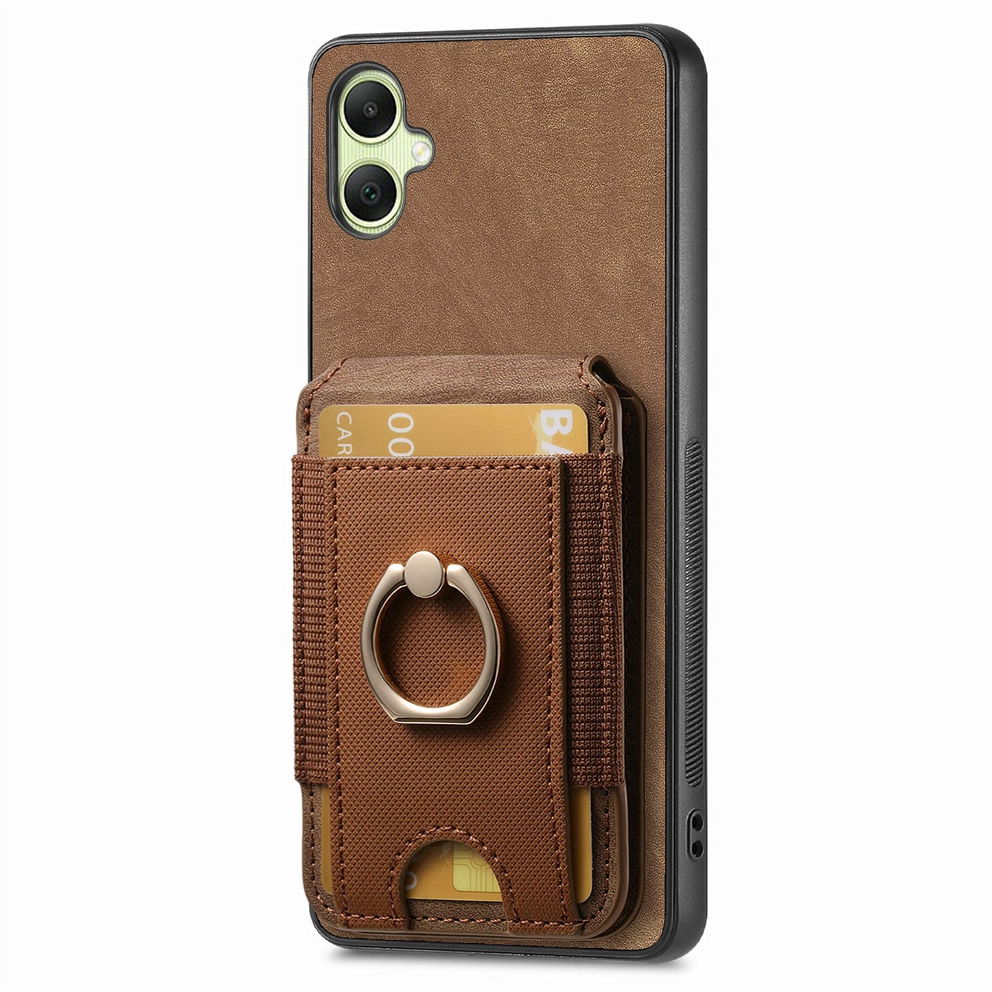 For Samsung Galaxy A06 Case Vertical Flip Card Holder Ring Holder Kickstand Leather Back Cover - Brown
