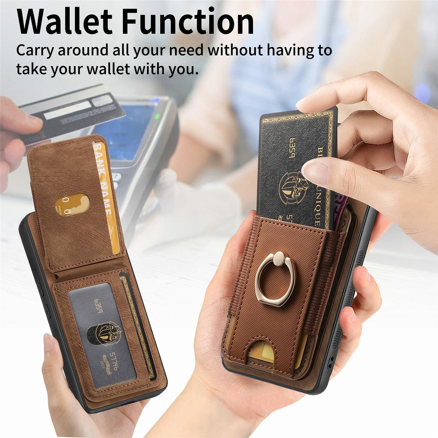 For Samsung Galaxy A06 Case Vertical Flip Card Holder Ring Holder Kickstand Leather Back Cover - Brown