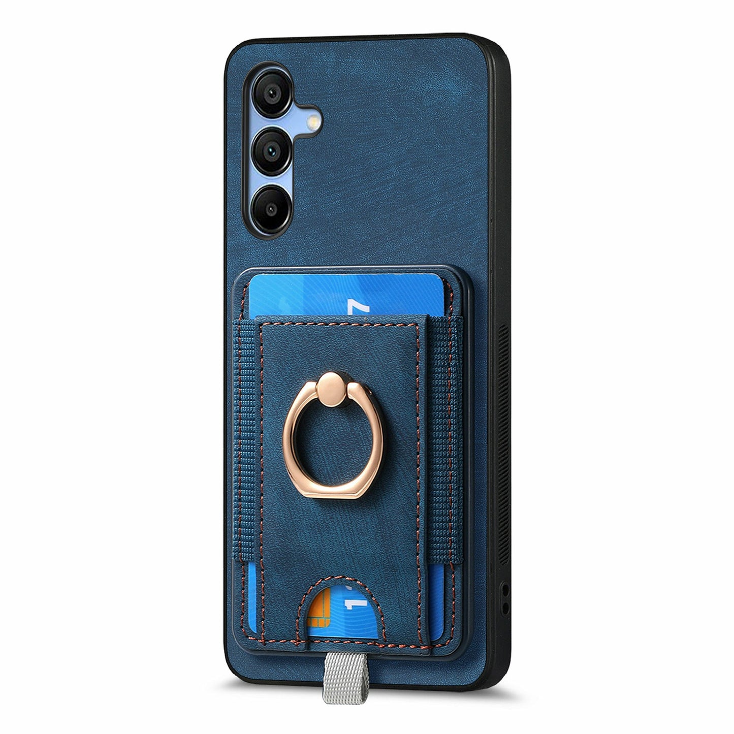 For Samsung Galaxy A16 4G / 5G Magnetic Case Card Holder Ring Kickstand PU Leather Phone Back Cover - Blue