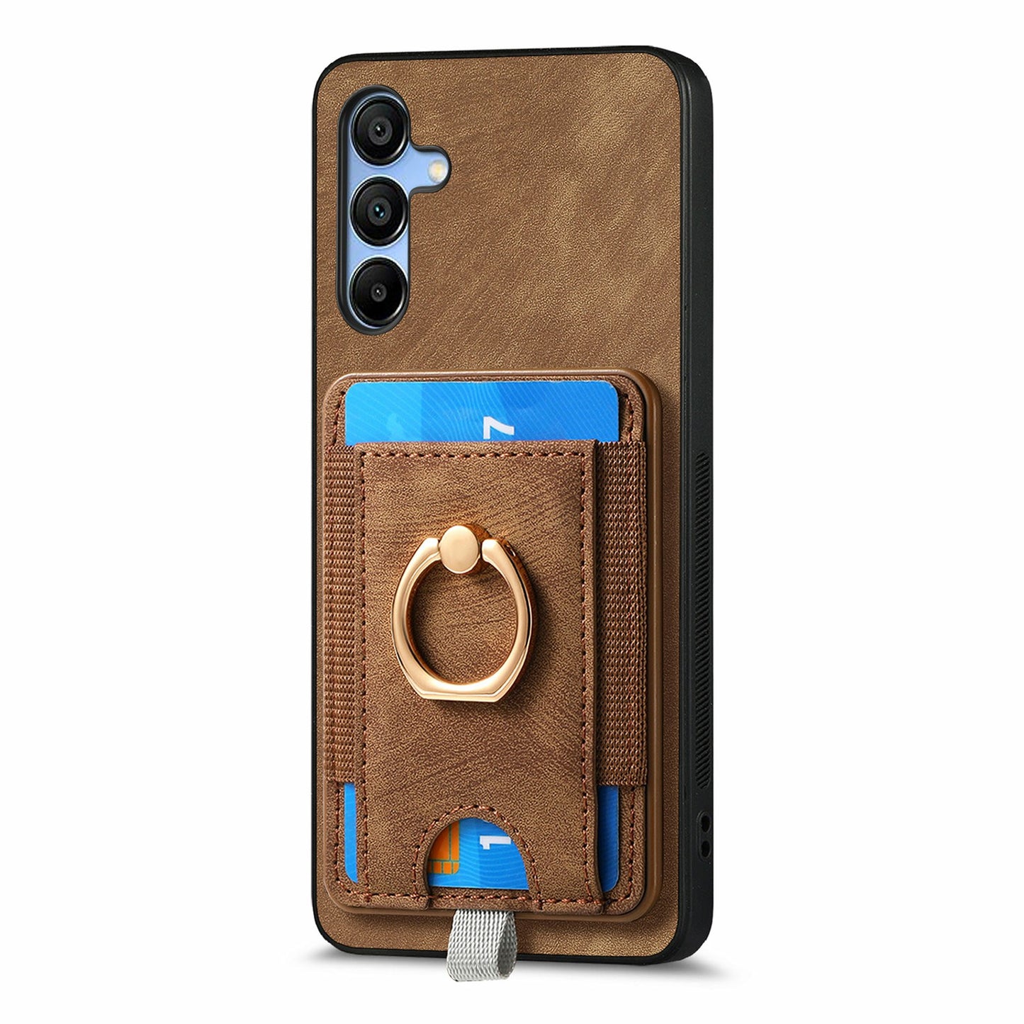 For Samsung Galaxy A16 4G / 5G Magnetic Case Card Holder Ring Kickstand PU Leather Phone Back Cover - Brown