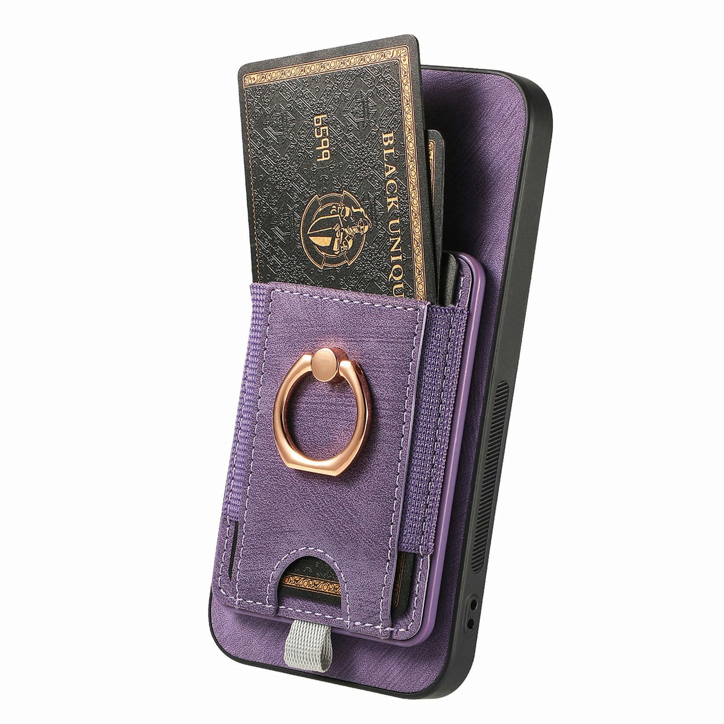 For Samsung Galaxy A06 Magnetic Case Card Holder Ring Kickstand PU Leather Phone Back Cover - Purple