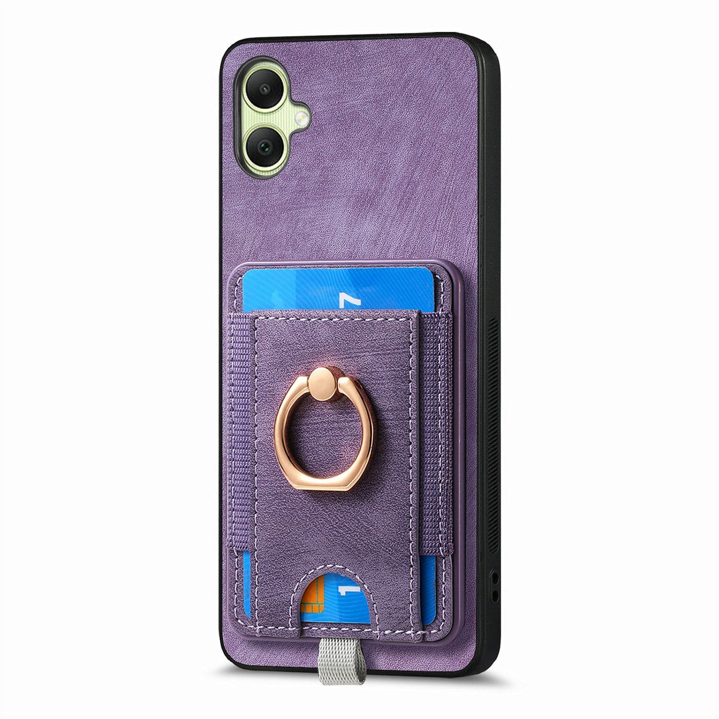 For Samsung Galaxy A06 Magnetic Case Card Holder Ring Kickstand PU Leather Phone Back Cover - Purple