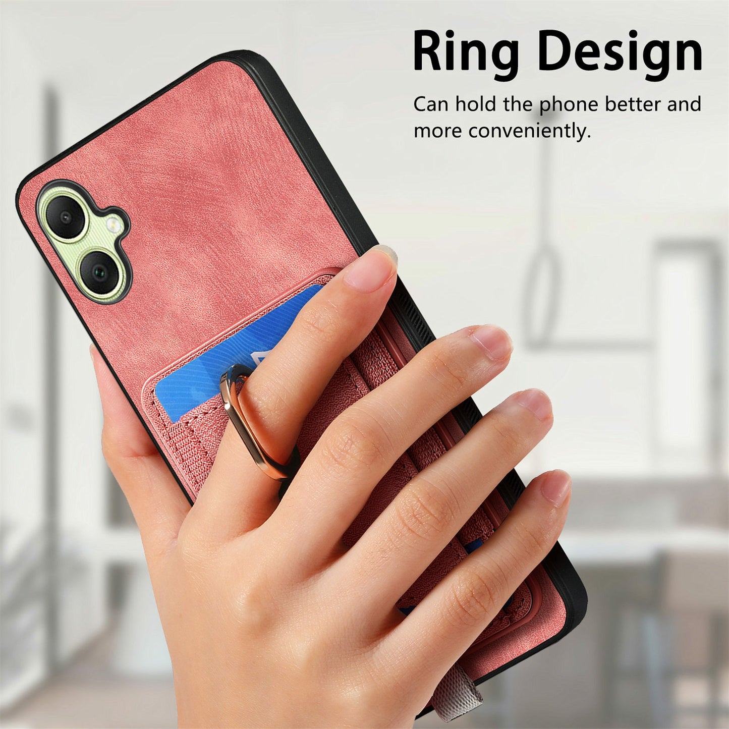 For Samsung Galaxy A06 Magnetic Case Card Holder Ring Kickstand PU Leather Phone Back Cover - Black