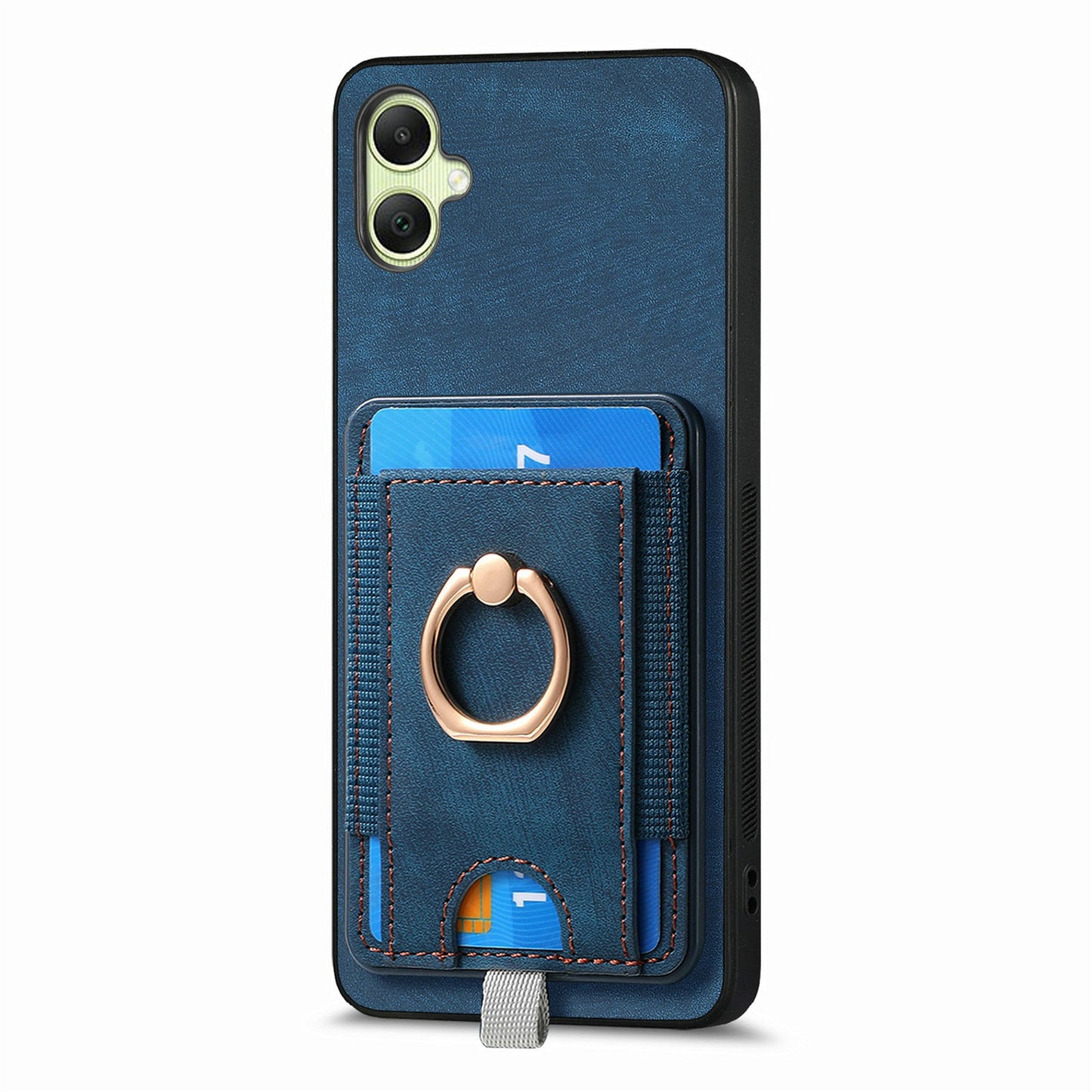 For Samsung Galaxy A06 Magnetic Case Card Holder Ring Kickstand PU Leather Phone Back Cover - Blue