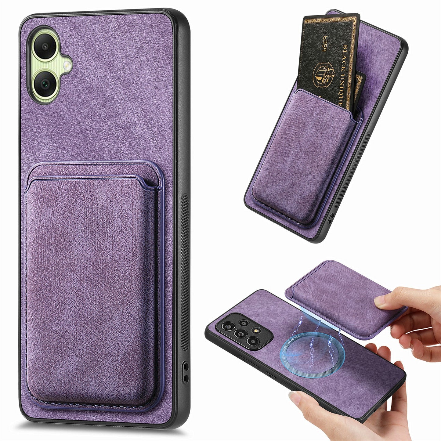 For Samsung Galaxy A06 Case Leather+TPU Retro Phone Cover with Detachable Card Slot - Purple