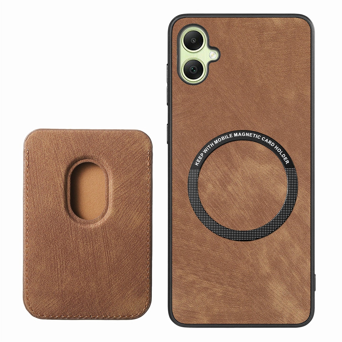 For Samsung Galaxy A06 Case Leather+TPU Retro Phone Cover with Detachable Card Slot - Brown
