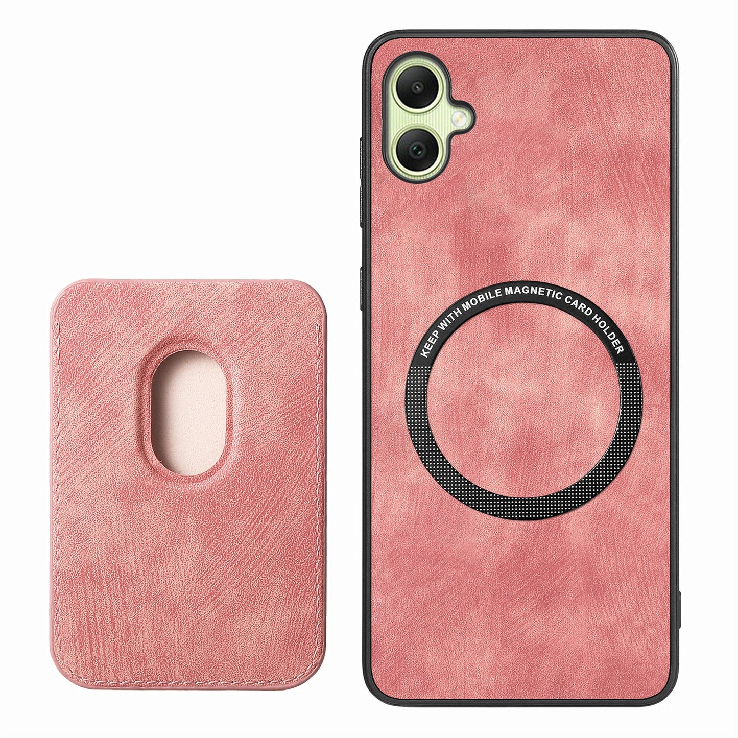 For Samsung Galaxy A06 Case Leather+TPU Retro Phone Cover with Detachable Card Slot - Pink
