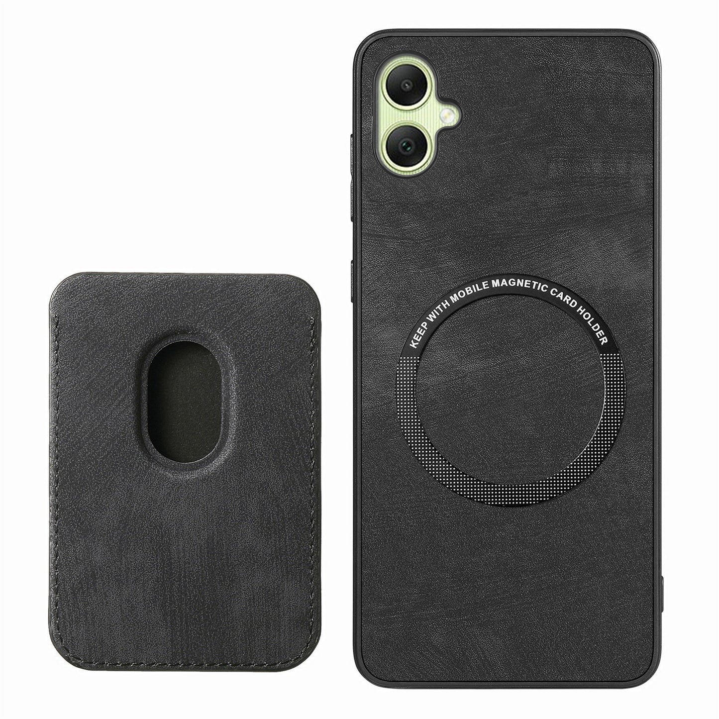 For Samsung Galaxy A06 Case Leather+TPU Retro Phone Cover with Detachable Card Slot - Black