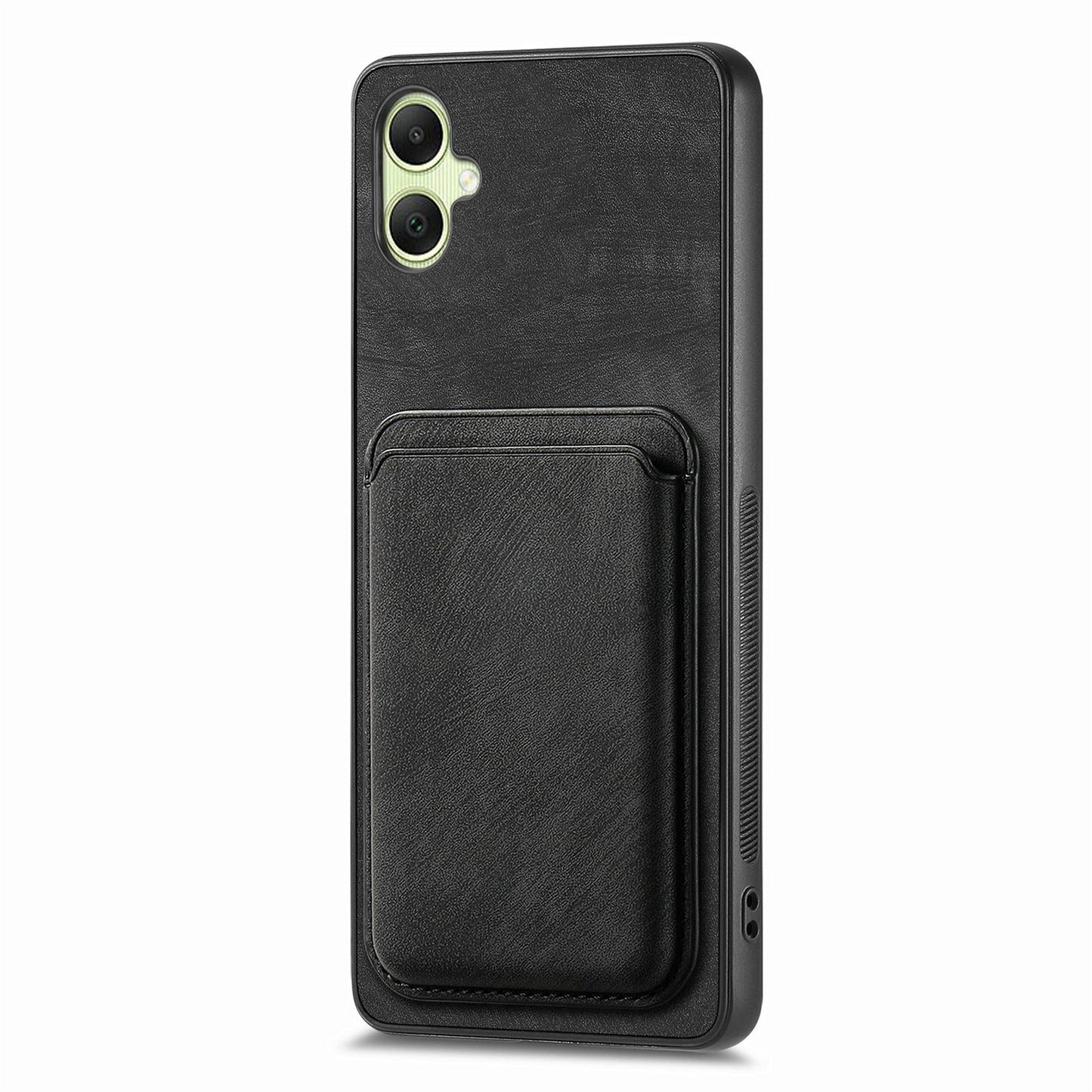 For Samsung Galaxy A06 Case Leather+TPU Retro Phone Cover with Detachable Card Slot - Black