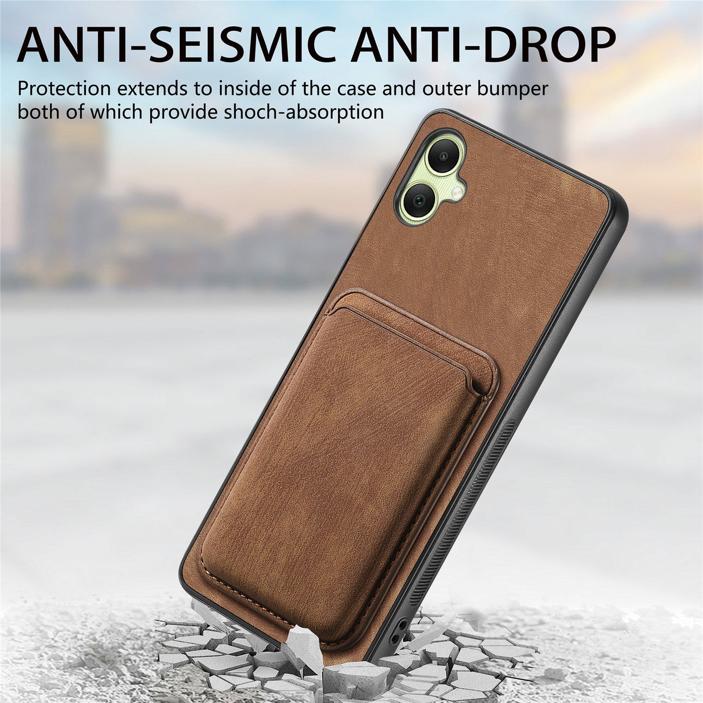 For Samsung Galaxy A06 Case Leather+TPU Retro Phone Cover with Detachable Card Slot - Black
