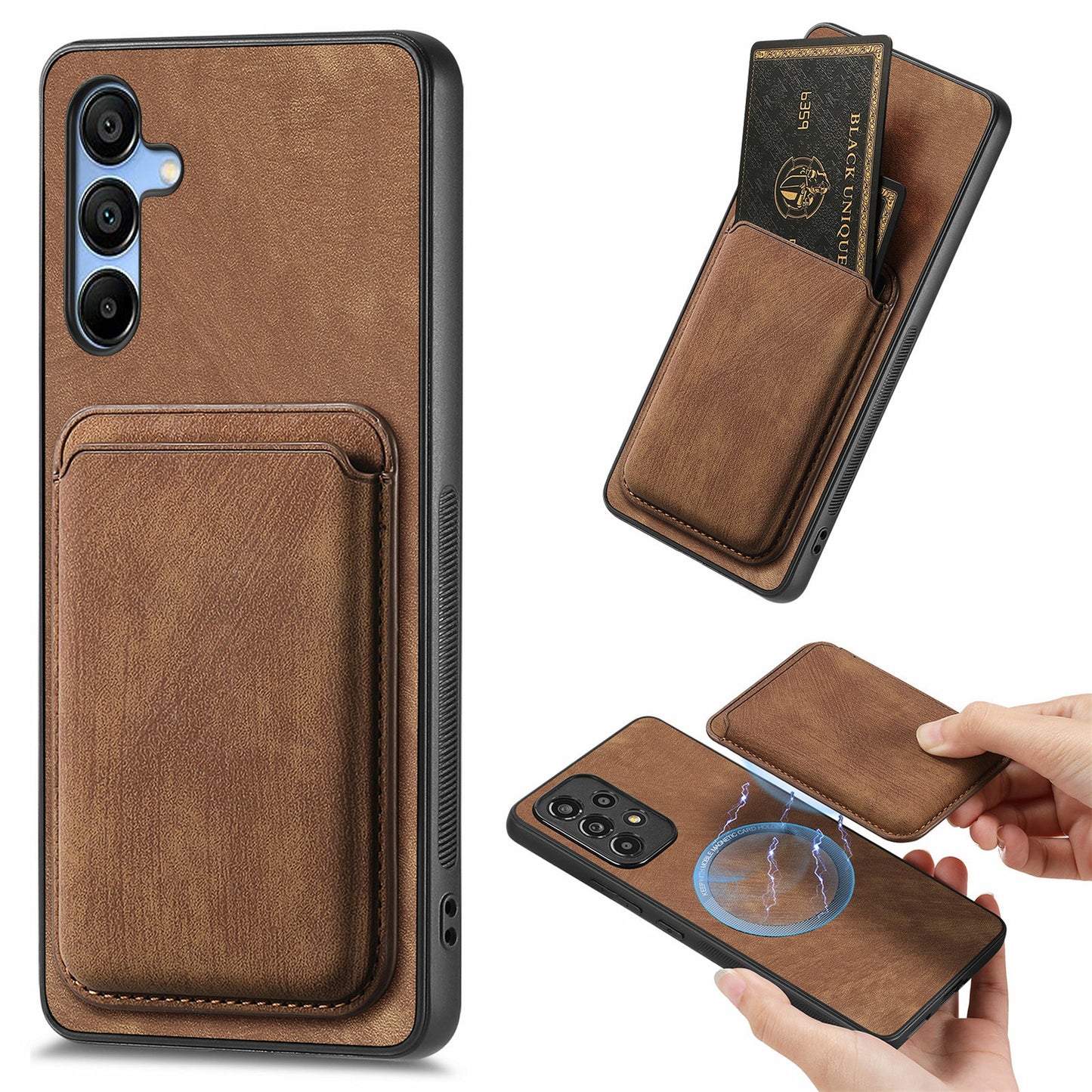 For Samsung Galaxy A16 4G / 5G Case Leather+TPU Retro Phone Cover with Detachable Card Slot - Brown