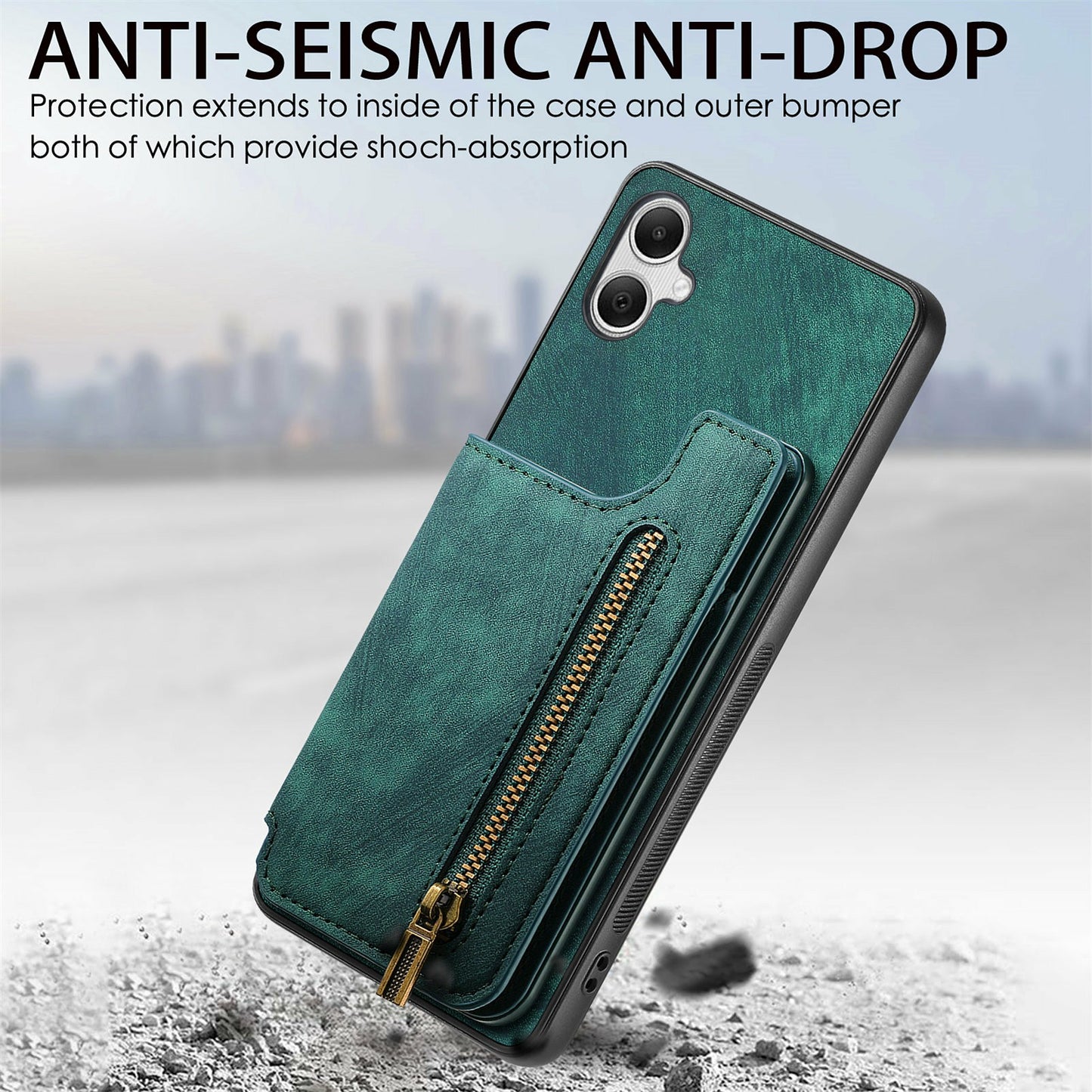 For Samsung Galaxy A06 Case with Card Holder Retro Leather+TPU Zipper Phone Cover - Brown