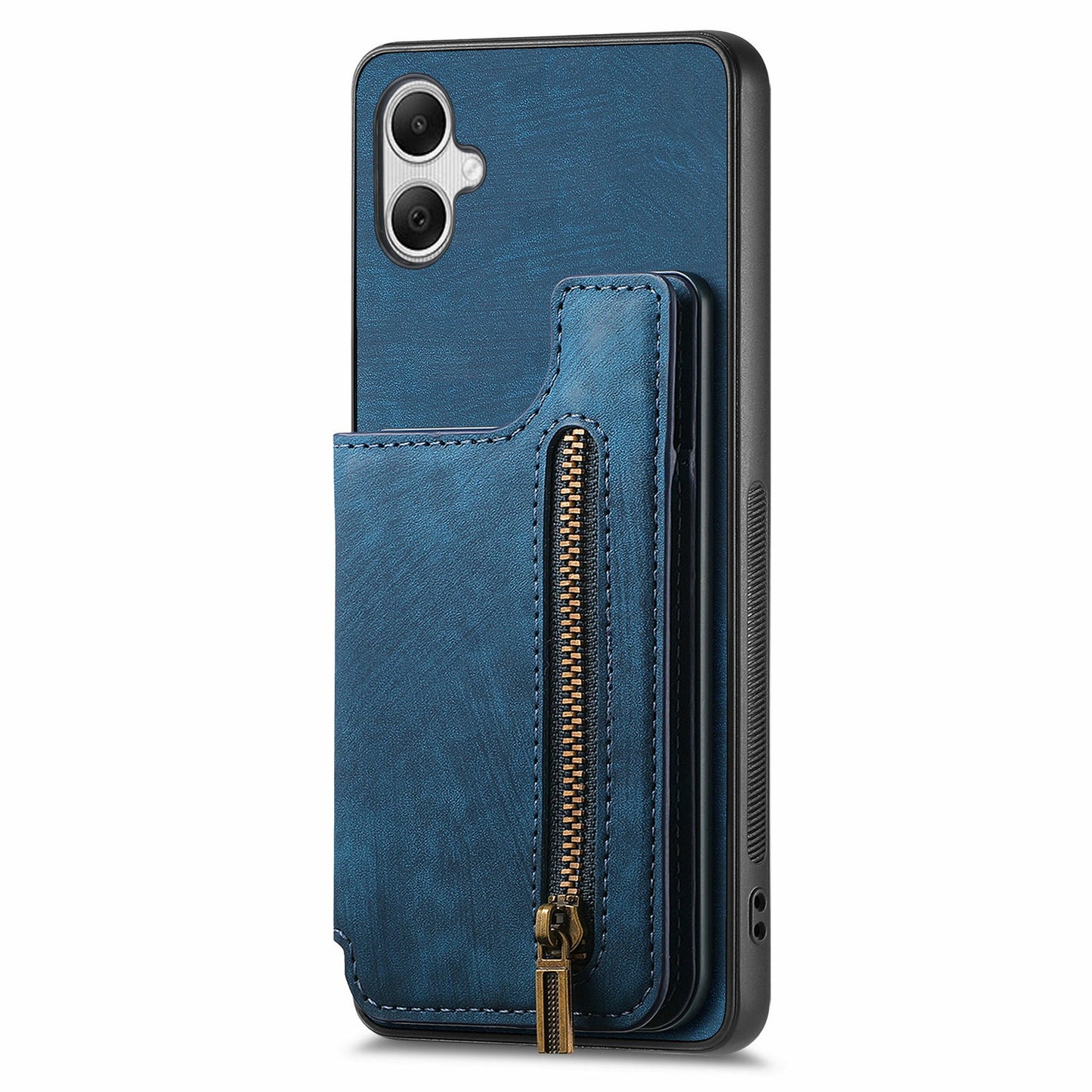For Samsung Galaxy A06 Case with Card Holder Retro Leather+TPU Zipper Phone Cover - Blue