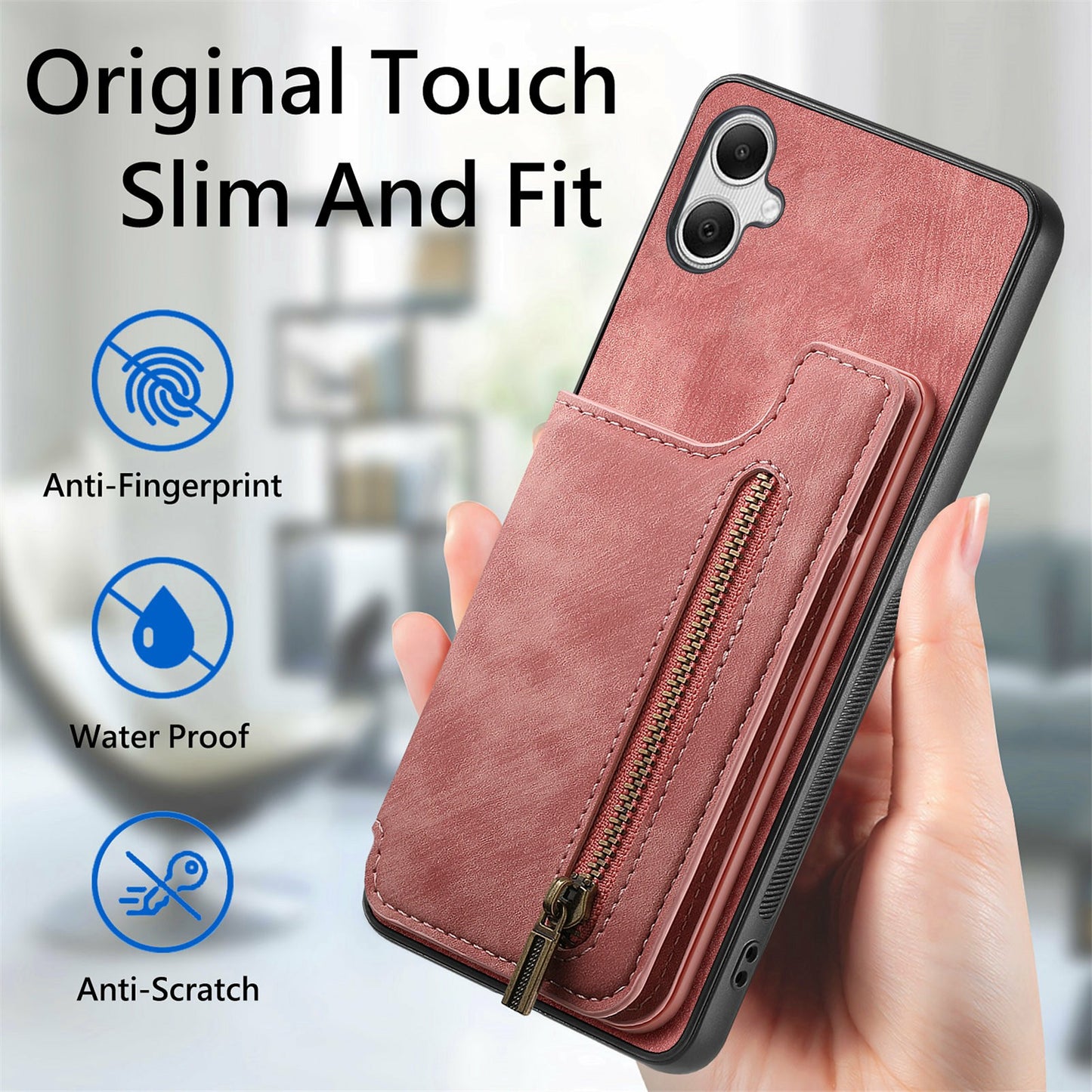 For Samsung Galaxy A06 Case with Card Holder Retro Leather+TPU Zipper Phone Cover - Blue