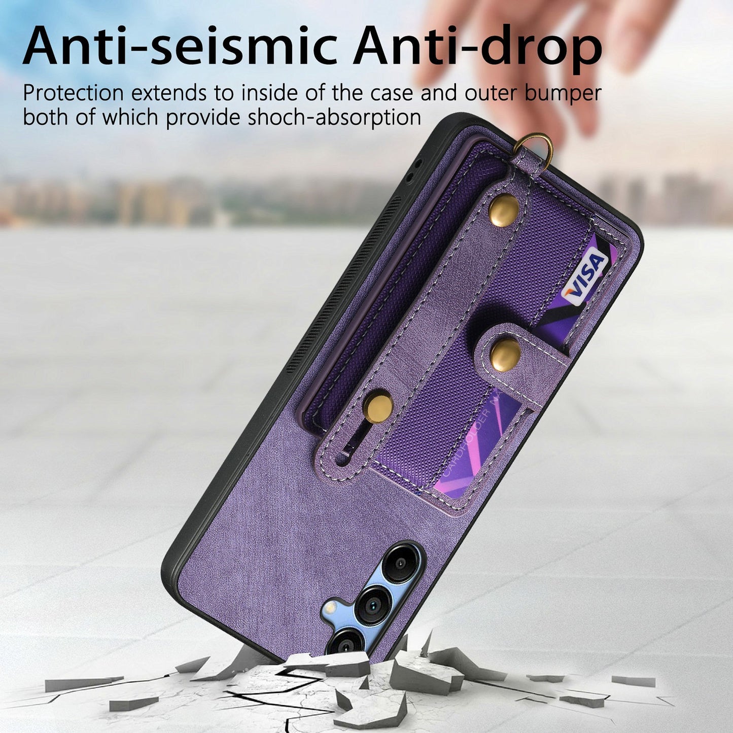 For Samsung Galaxy A16 4G / 5G Case Wristband Kickstand PU Leather Retro Back Cover Card Holder - Purple