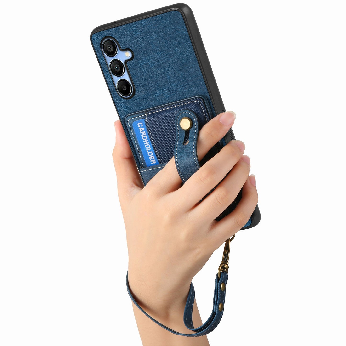 For Samsung Galaxy A16 4G / 5G Case Wristband Kickstand PU Leather Retro Back Cover Card Holder - Blue