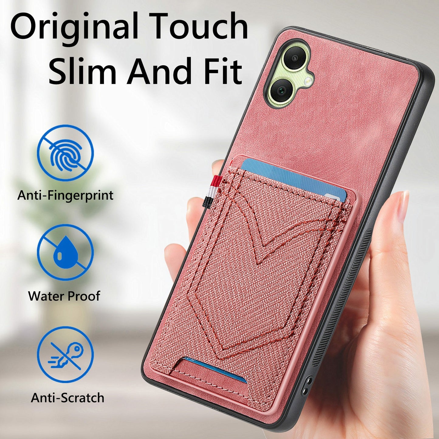 For Samsung Galaxy A06 Phone Case Retro Jean Cloth Texture Leather Back Cover Card Holder - Brown