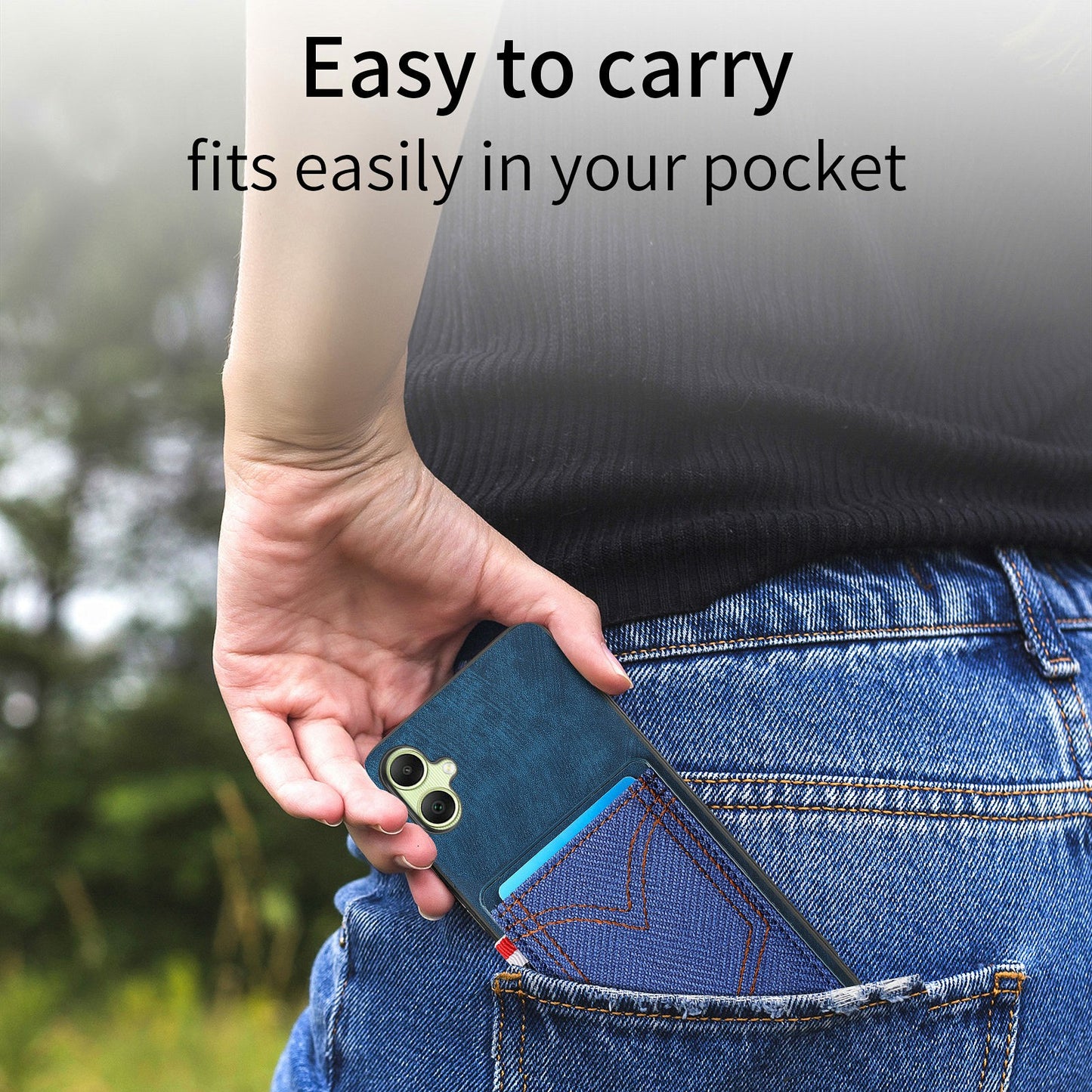 For Samsung Galaxy A06 Phone Case Retro Jean Cloth Texture Leather Back Cover Card Holder - Green