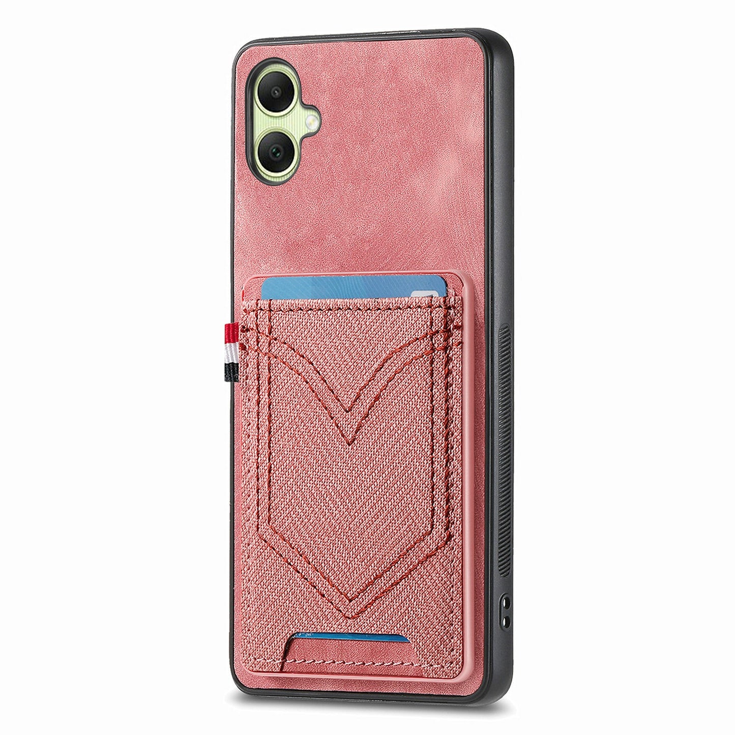 For Samsung Galaxy A06 Phone Case Retro Jean Cloth Texture Leather Back Cover Card Holder - Pink