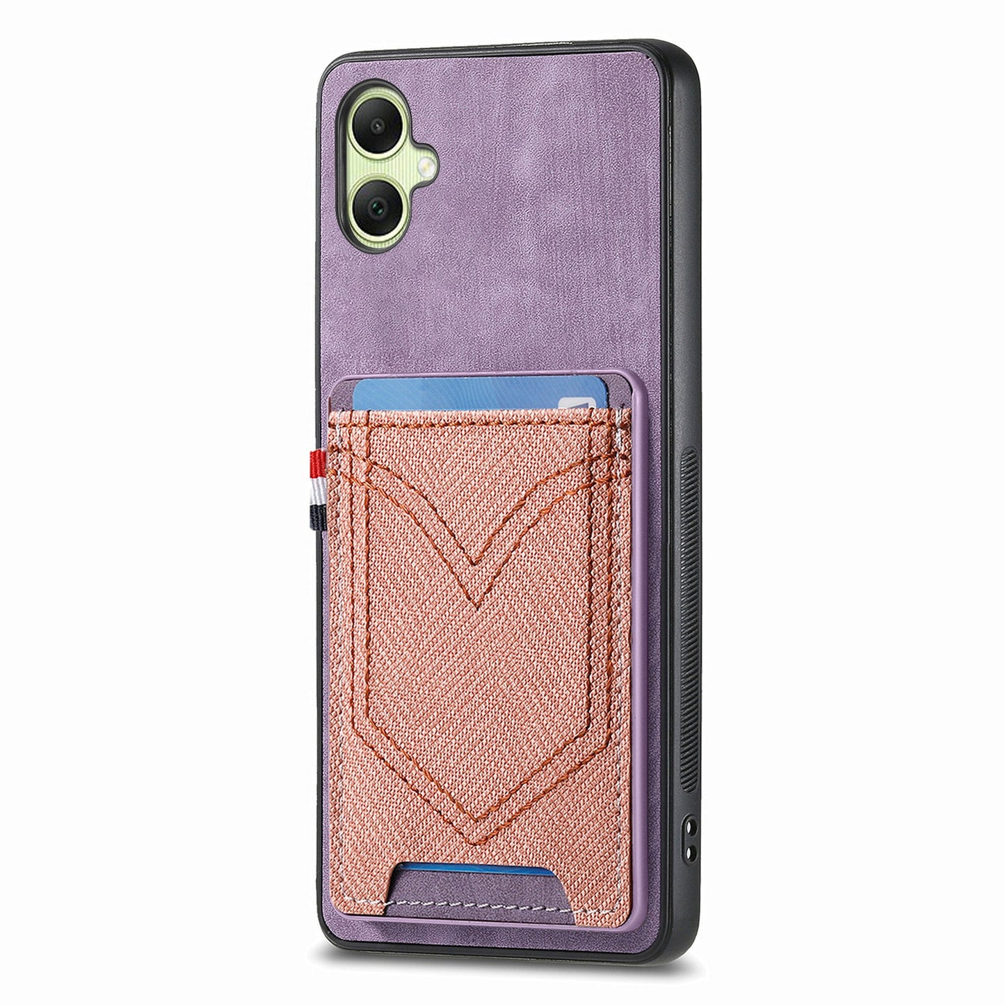 For Samsung Galaxy A06 Phone Case Retro Jean Cloth Texture Leather Back Cover Card Holder - Purple