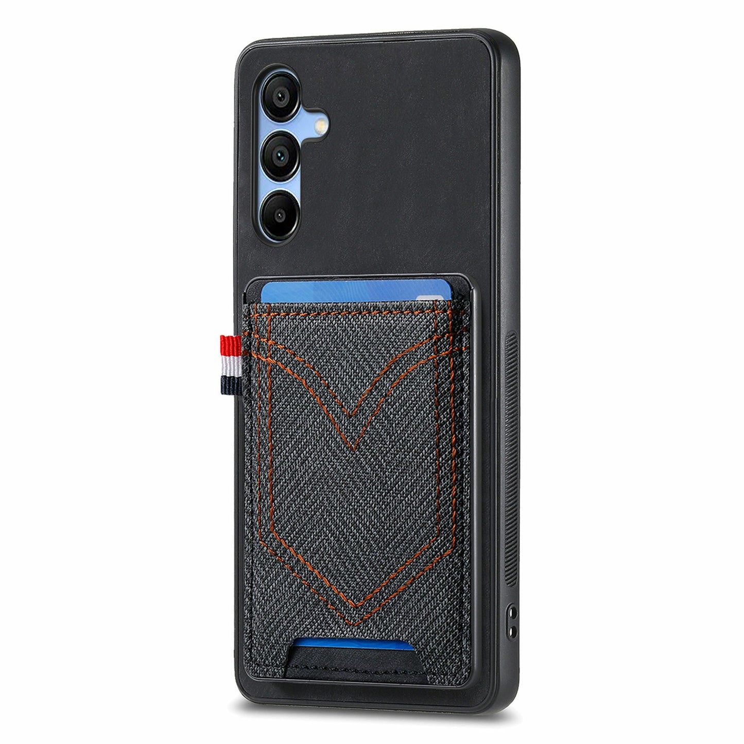 For Samsung Galaxy A16 4G / 5G Phone Case Retro Jean Cloth Texture Leather Back Cover Card Holder - Black