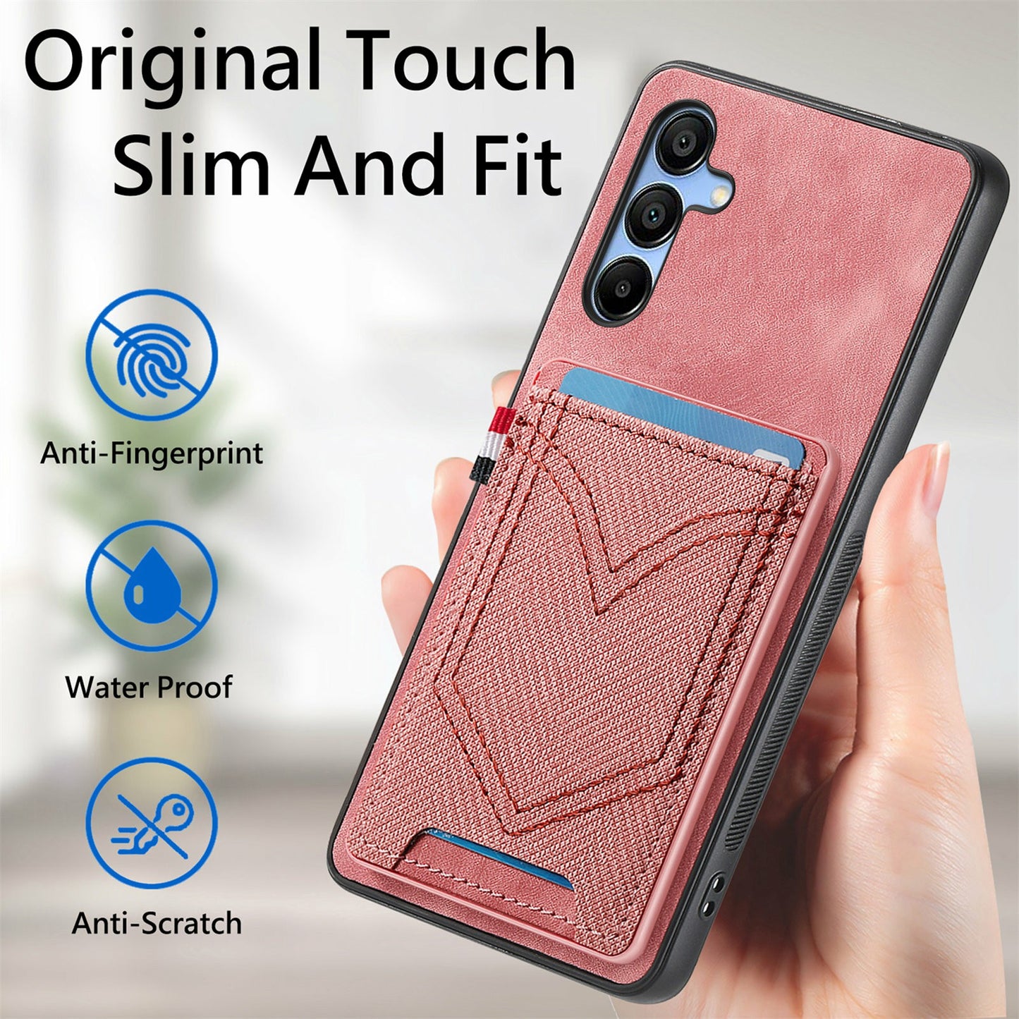For Samsung Galaxy A16 4G / 5G Phone Case Retro Jean Cloth Texture Leather Back Cover Card Holder - Black