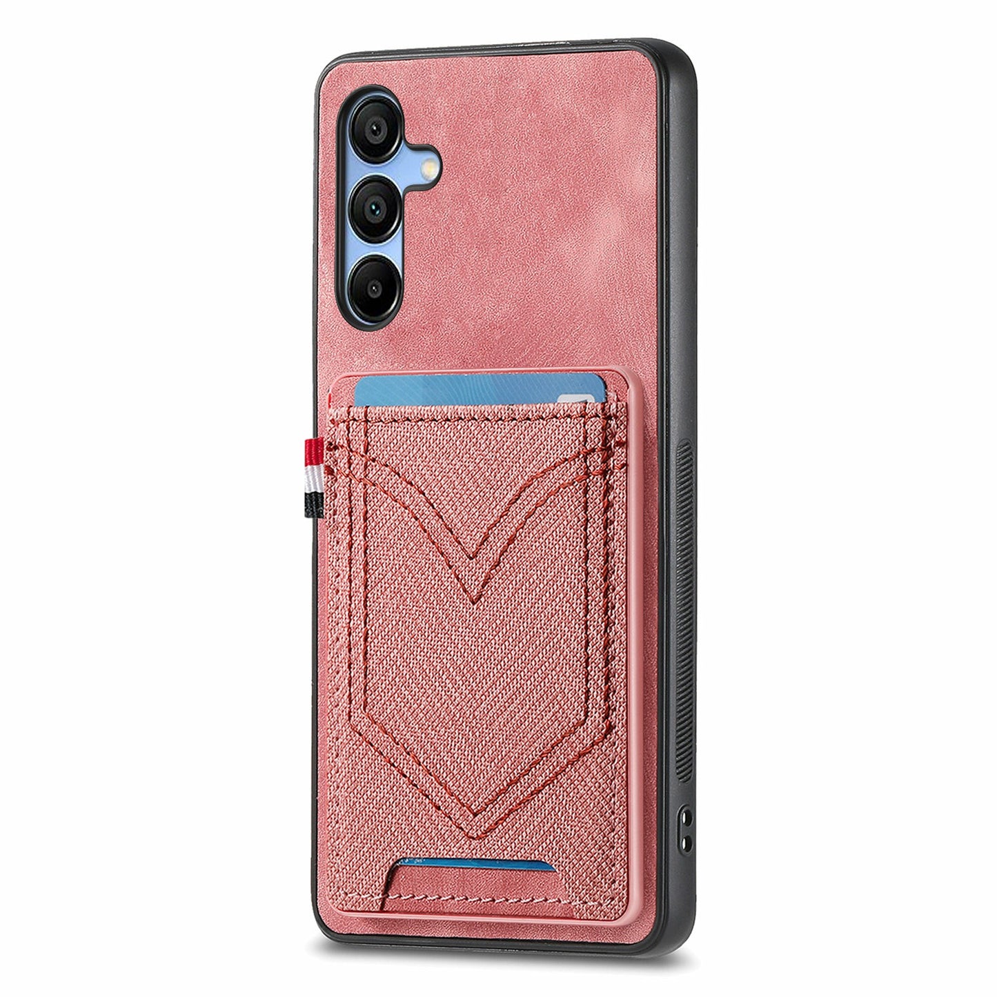 For Samsung Galaxy A16 4G / 5G Phone Case Retro Jean Cloth Texture Leather Back Cover Card Holder - Pink
