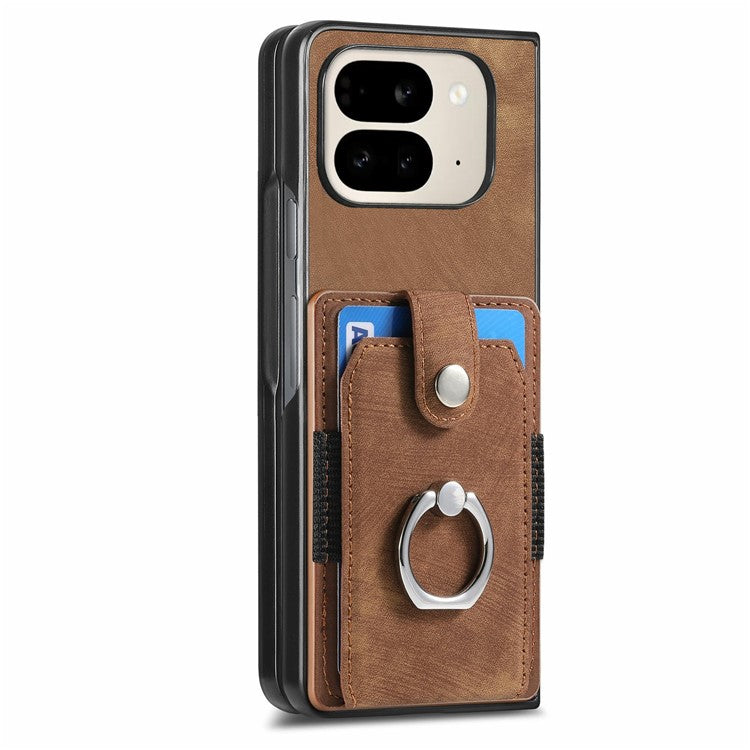 For Google Pixel 9 Pro Fold 5G Case Kickstand Leather+PC Non-Slip Protective Cover Card Slots - Brown
