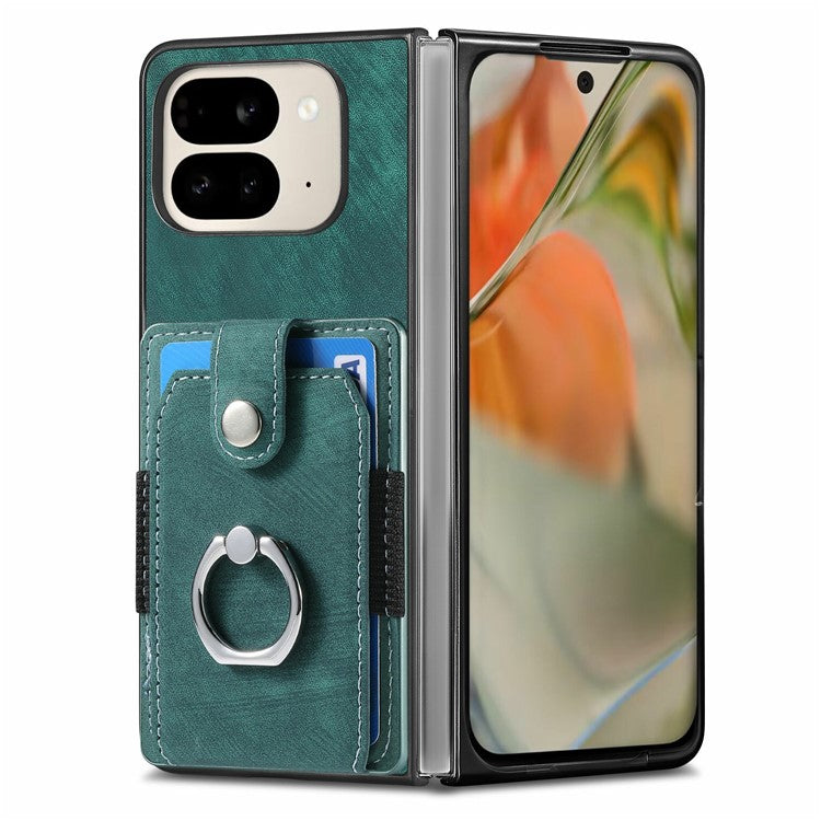For Google Pixel 9 Pro Fold 5G Case Kickstand Leather+PC Non-Slip Protective Cover Card Slots - Green