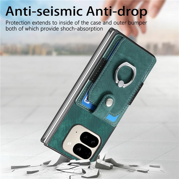 For Google Pixel 9 Pro Fold 5G Case Kickstand Leather+PC Non-Slip Protective Cover Card Slots - Green