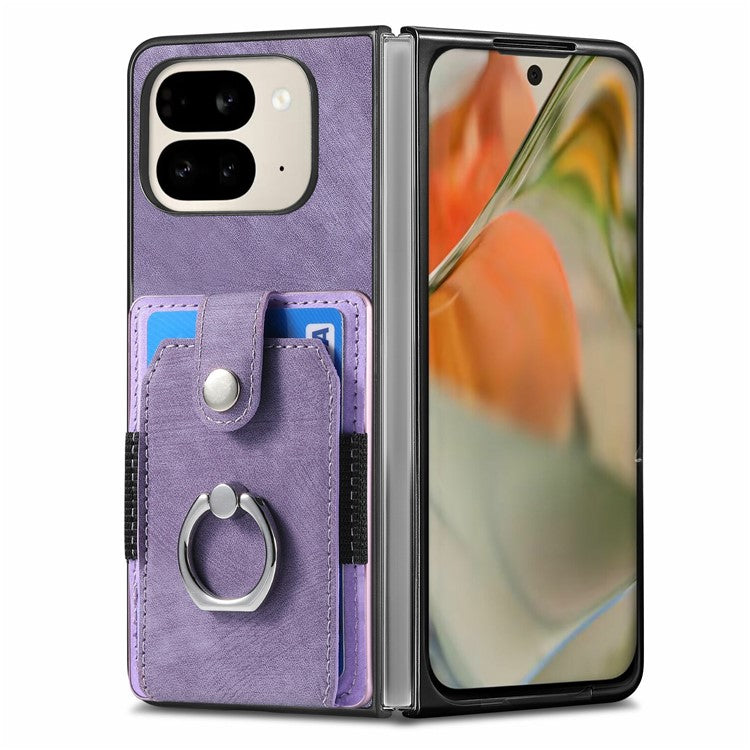 For Google Pixel 9 Pro Fold 5G Case Kickstand Leather+PC Non-Slip Protective Cover Card Slots - Purple