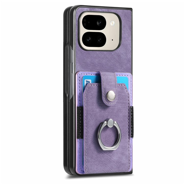 For Google Pixel 9 Pro Fold 5G Case Kickstand Leather+PC Non-Slip Protective Cover Card Slots - Purple