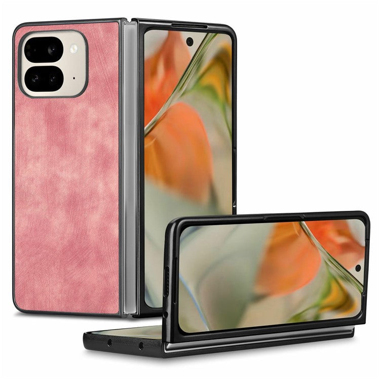 For Google Pixel 9 Pro Fold 5G Case Retro PU Leather Coated PC Folding Phone Cover - Pink