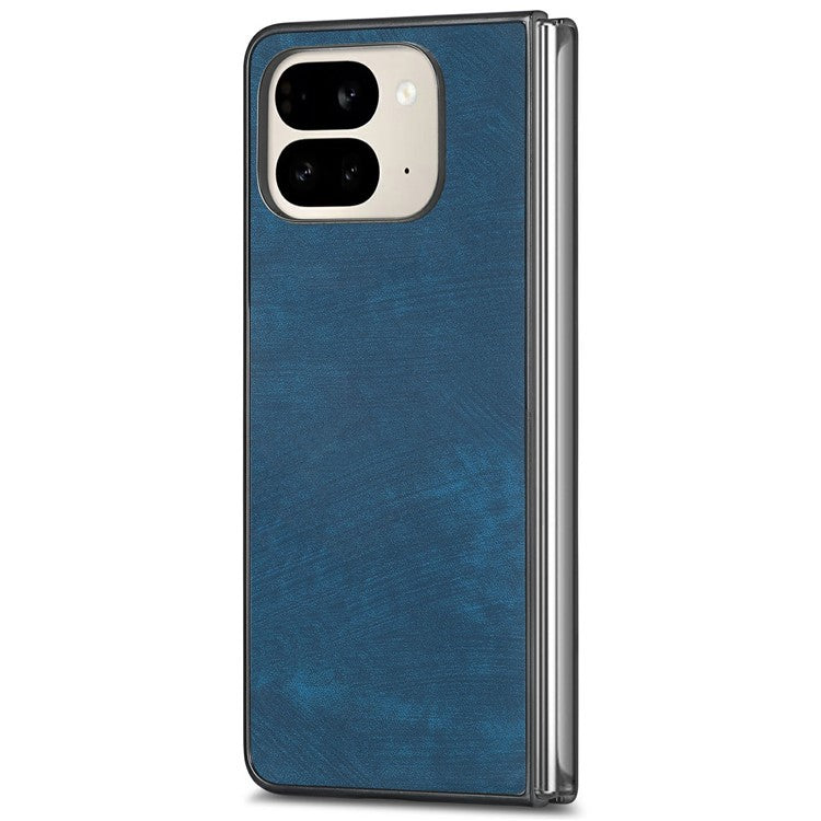 For Google Pixel 9 Pro Fold 5G Case Retro PU Leather Coated PC Folding Phone Cover - Blue