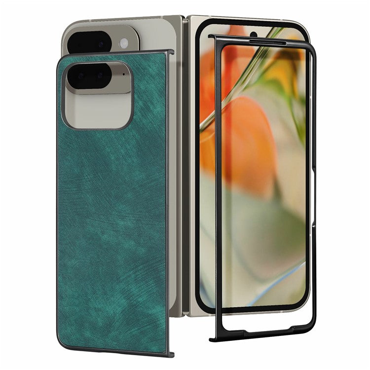 For Google Pixel 9 Pro Fold 5G Case Retro PU Leather Coated PC Folding Phone Cover - Green