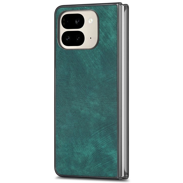 For Google Pixel 9 Pro Fold 5G Case Retro PU Leather Coated PC Folding Phone Cover - Green