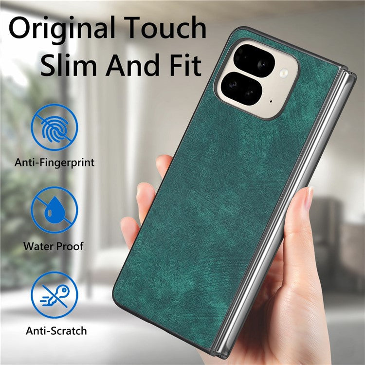 For Google Pixel 9 Pro Fold 5G Case Retro PU Leather Coated PC Folding Phone Cover - Green