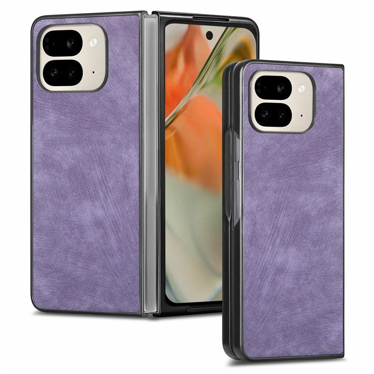For Google Pixel 9 Pro Fold 5G Case Retro PU Leather Coated PC Folding Phone Cover - Purple
