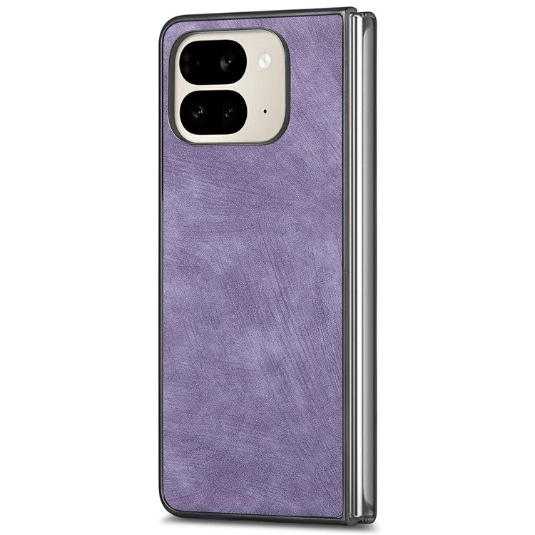 For Google Pixel 9 Pro Fold 5G Case Retro PU Leather Coated PC Folding Phone Cover - Purple