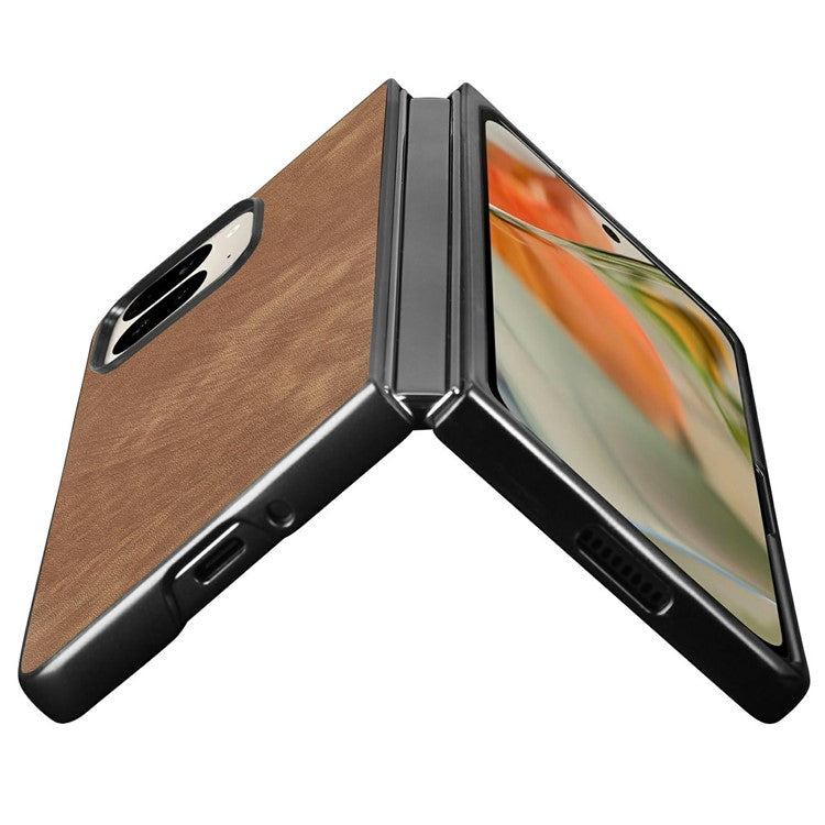 For Google Pixel 9 Pro Fold 5G Case Retro PU Leather Coated PC Folding Phone Cover - Brown