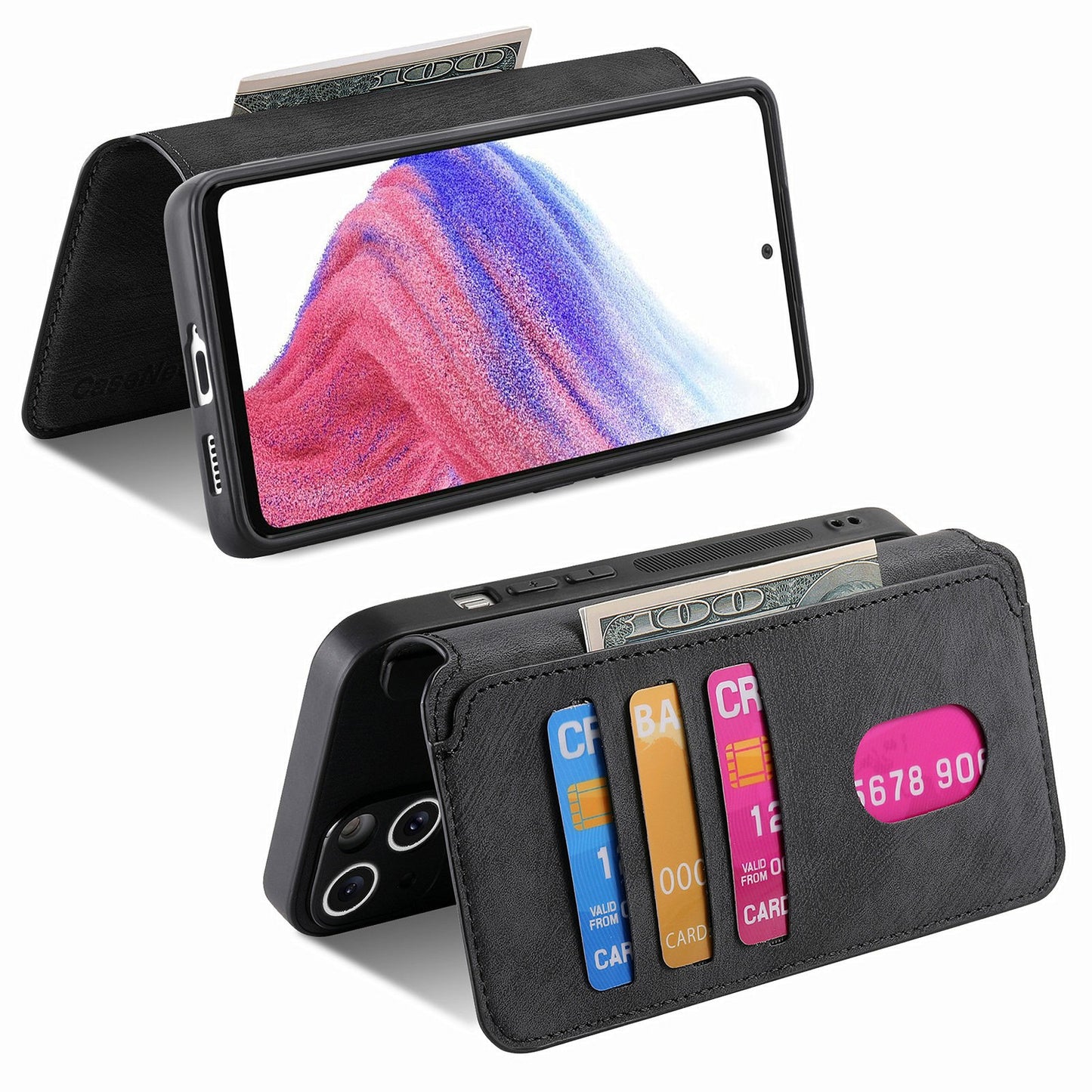 CASENEO MW-03 For Samsung Galaxy A16 4G / 5G Case Detachable Wallet Leather+TPU Phone Cover - Black