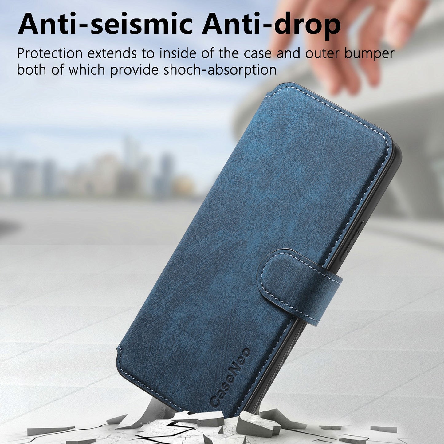 CASENEO MW-03 For Samsung Galaxy A16 4G / 5G Case Detachable Wallet Leather+TPU Phone Cover - Dark Blue